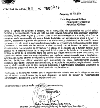 SAREN: Prohibe entregar dinero en efectivo en Notarias y Registros