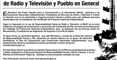 MINCI Advertencia PNI