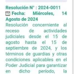 El Poder Judicial establece receso de actividades judiciales desde el 15 de agosto hasta el 15 de septiembre de 2024