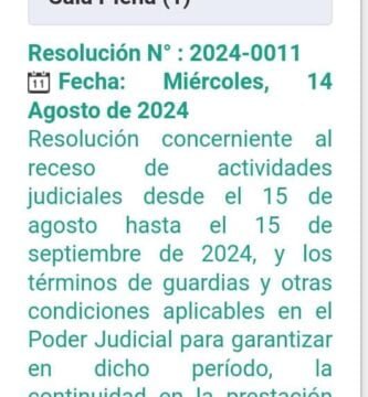 El Poder Judicial establece receso de actividades judiciales desde el 15 de agosto hasta el 15 de septiembre de 2024