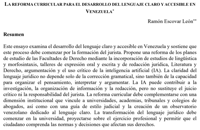 Lenguaje claro en Venezuela: la reforma de la formación del jurista como punto de partida